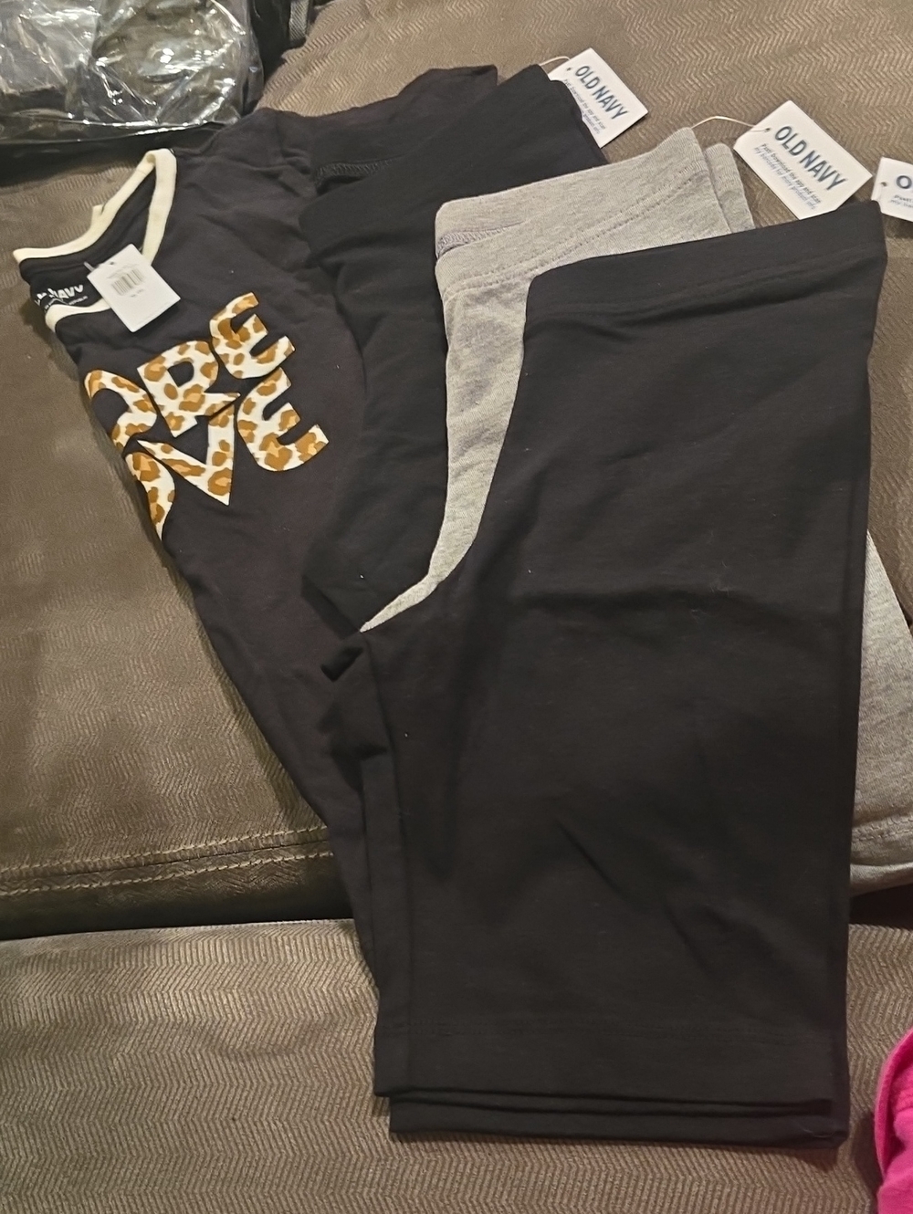 Old Navy Black & Gray Girls' Biker Shorts 3-Pack with Leopard Print Accent Shirt